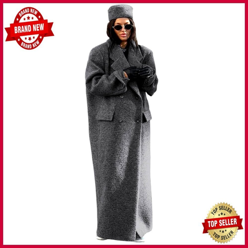 Oversized Wool Peacoat Long Trench Coat Fall Winter Casual Maxi Length